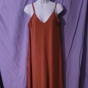Zenana Rust Slip Maxi Dress with Spaghetti Straps With Pockets